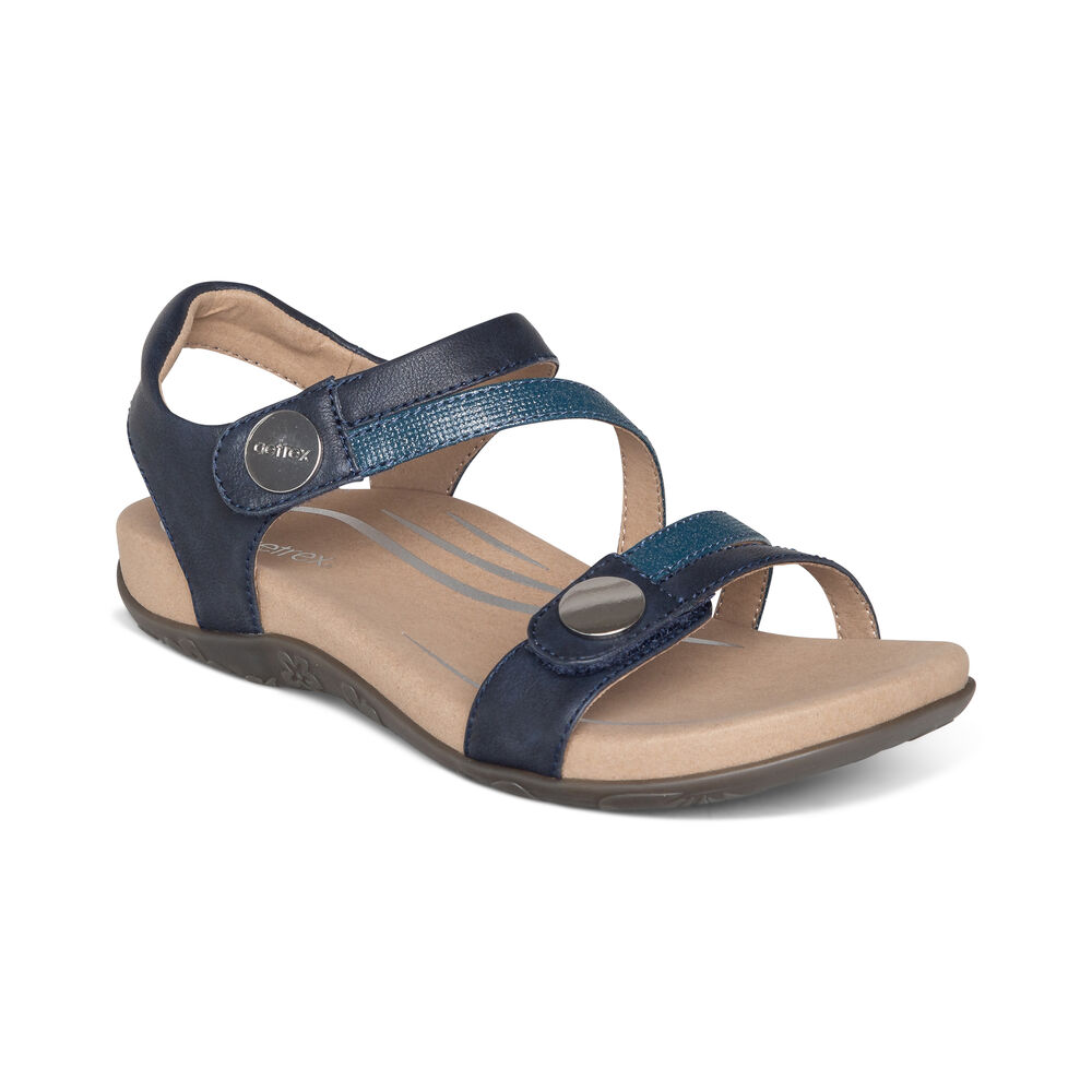 Aetrex Women's Jess Adjustable Quarter Strap Sandals - Navy | USA 0MVLTGY